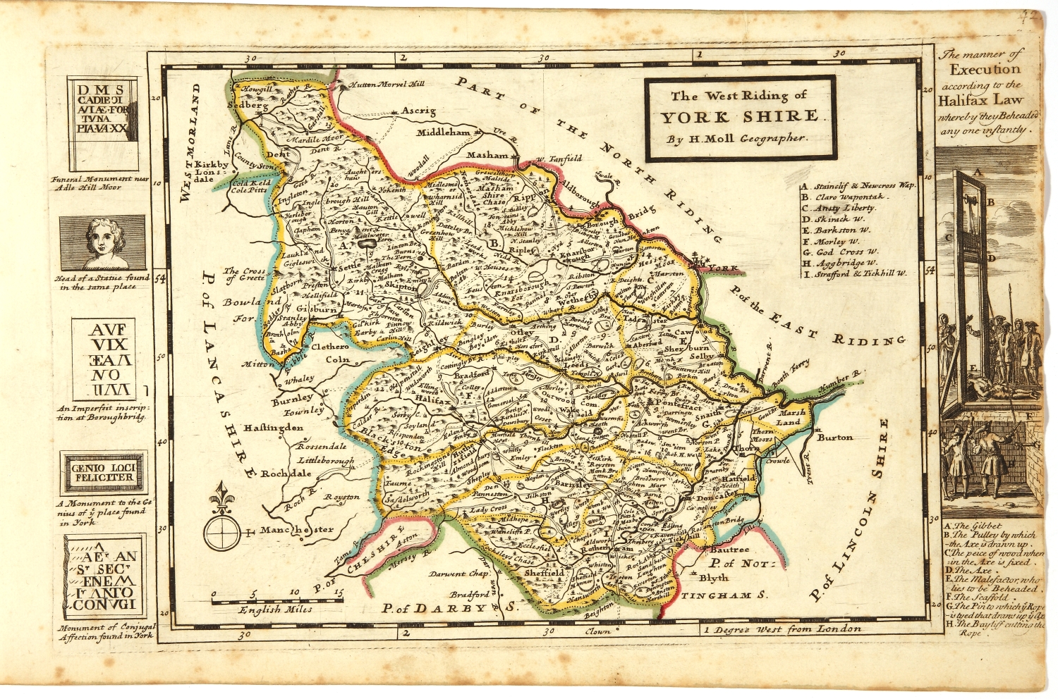 18th Century Old Map Of West Yorkshire 1724 England United Kingdom Uk By The German Cartographer Herman Moll